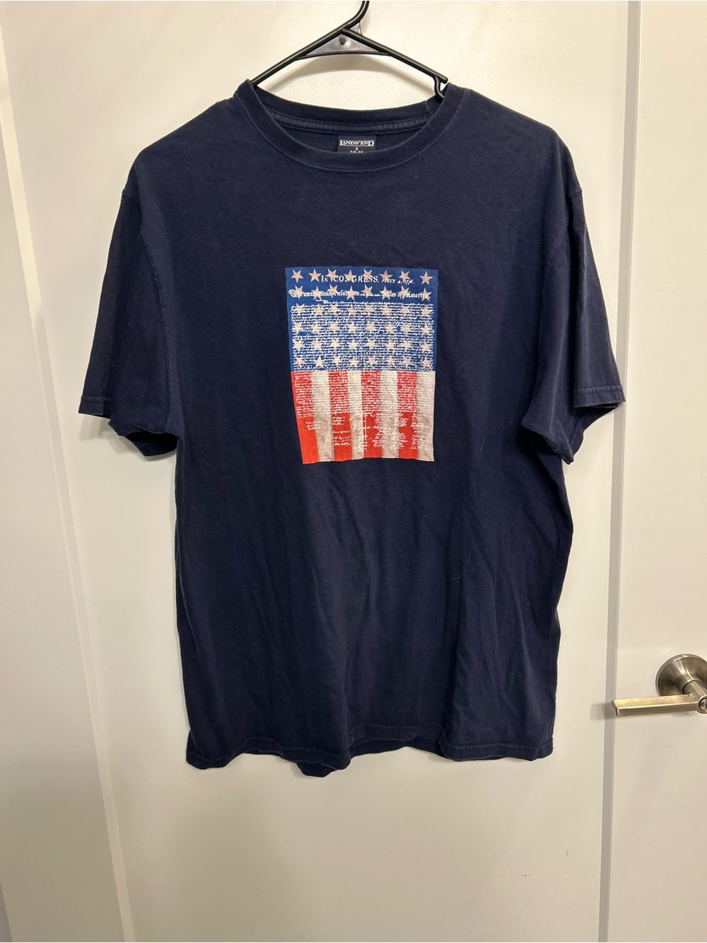 Vintage Land's End Navy Flag Graphic T-Shirt